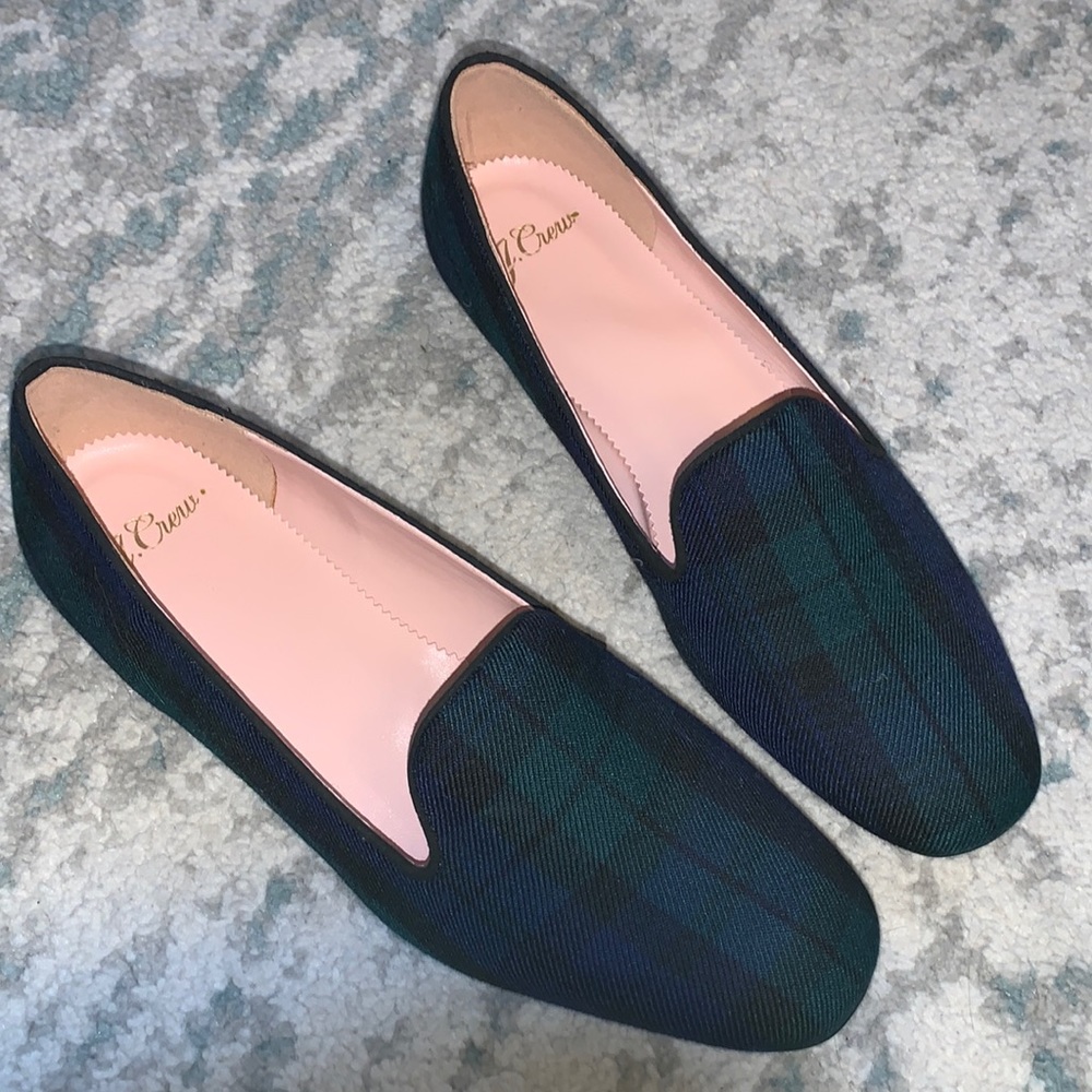 Blue and green plaid J Crew loafers